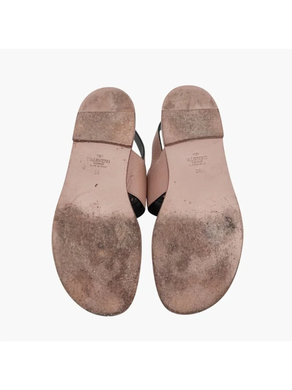 Valentino Garavani Vlogo Beige Leather T-Strap Flat Sandals Size 38 US 8 Women's
